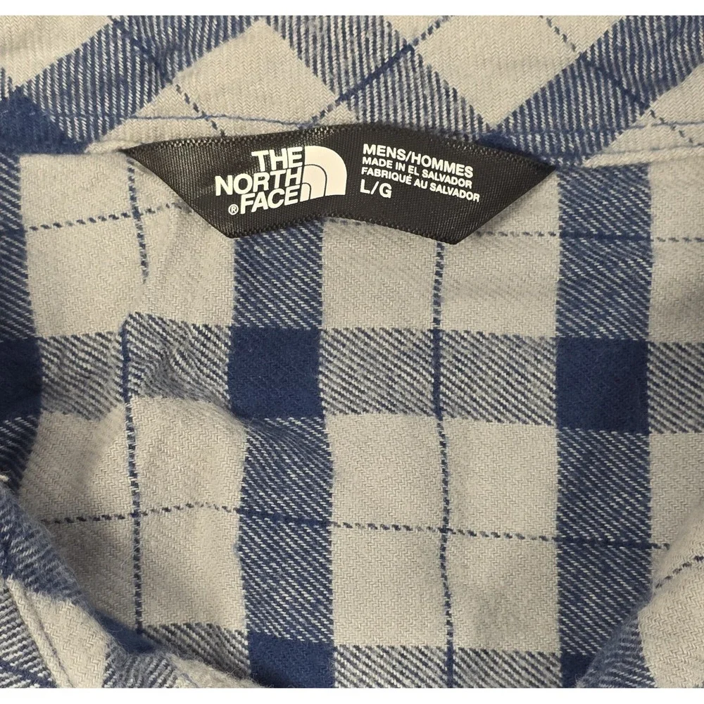The North Face Mens Size L Long Sleeve Blue Checked Plaid Flannel Button‎ Up